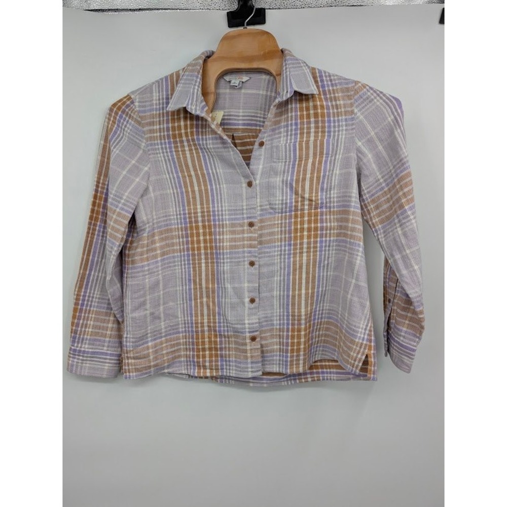 L.L.Bean Signature Plaid Flannel Shirt Women's XL NWT Lilac‎ Purple Button Front